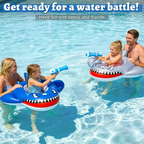 Miniatura 6 de 2 Pack Inflatable Shark Pool Floats Kids 3-11 Years, Kids Floaties Swimming Pool Toys with 2 Water Squirt Guns Boys Girls Party Float Ride-on
