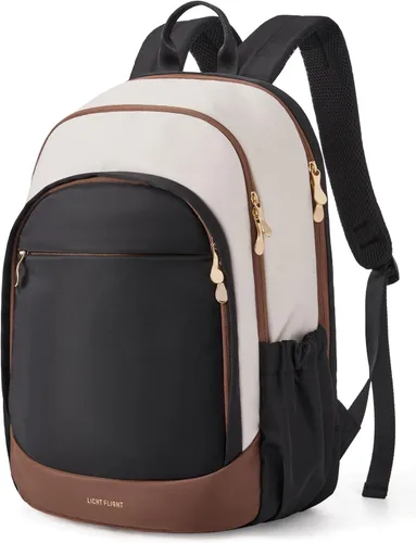 LIGHT FLIGHT Mochila de viaje para mujer, mochila para laptop de 15.6 pulgadas con orificio de carga USB, resistente al agua, mochila negra de gran