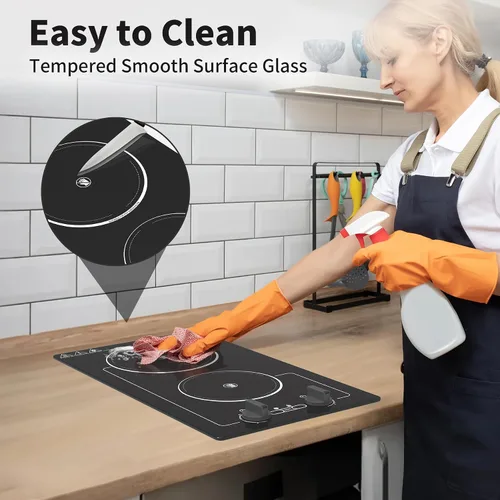 Miniatura 9 de VBGK - Placa de cocina eléctrica, estufa eléctrica de 110V y 2100W con control de perilla, diseño de encimera/integrado con 9 niveles de potencia