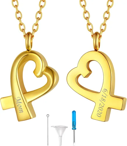 Miniatura 80 de FindChic Collares personalizados con urna para cenizas, barra vertical, gato, luna, reloj de arena, garra de perro, acero inoxidable, chapado en oro
