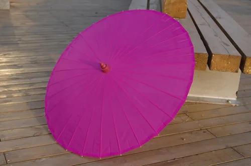 Miniatura 2 de Parasol de tela de bambú liso, ideal para recuerdos de fiesta de boda (fucsia)