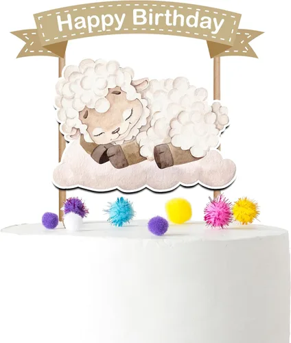 Decoración de pastel de cordero para bebé, bonita decoración de cumpleaños de ovejas para niños, baby shower, suministros de fiesta de animales de