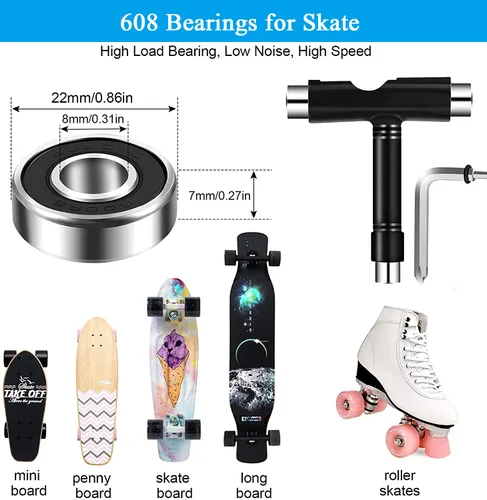 Miniatura 2 de Kit de herramientas de patinaje todo en uno, kit de herramientas con 10 rodamientos 608RS para patineta, patinaje de ruedas, patinaje