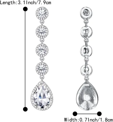 Miniatura 6 de BriLove Pendientes de mujer elegantes para boda con cristales, cuentas y diseño de lágrima colgante