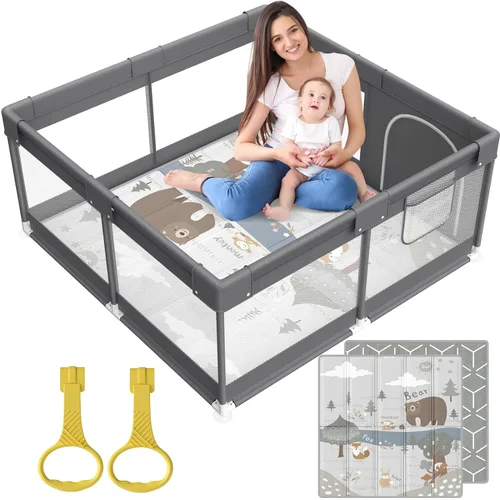 Fodoss Corralito para bebés con alfombra, corral de juegos pequeño (47 x 47 pulgadas), para bebés y niños pequeños, apartamento de corral, patio de