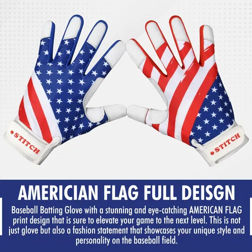 Miniatura 5 de Guantes de bateo Dot Stitch con bandera de EE. UU. para béisbol y sóftbol, guantes de bateo con bandera americana, guantes de béisbol para niños