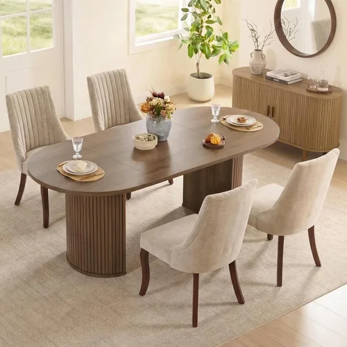 Miniatura 28 de SoarFlash Juego de mesa de cocina y sillas para 4, juego de mesa de comedor de 47 pulgadas para 4 personas con sillas tapizadas de terciopelo, juego