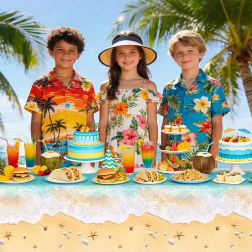 Miniatura 5 de AIBIIN 3 manteles temáticos de playa de verano, decoración de fiesta de piscina con olas del océano, mantel de plástico con estampado de agua