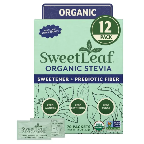 Miniatura 12 de SweetLeaf Paquetes de polvo de stevia orgánica, edulcorante cero calorías con extracto de hoja de stevia, sin aditivo edulcorante artificial, sin