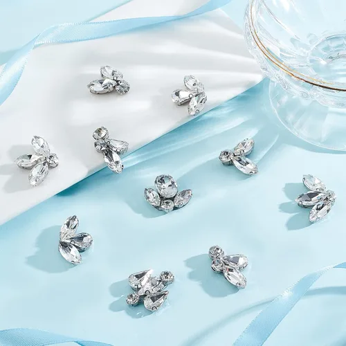 Miniatura 5 de FINGERINSPIRE 12 diamantes de imitación de cristal en forma de hoja - 6 estilos de apliques de cristal brillante con fijación en caliente, hojas