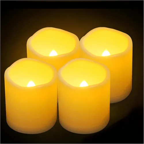 3"X3" Paquete de 4 Velas LED para Exteriores Operadas a Pilas, Velas de Pilar sin Llama Impermeables con Temporizador, Luces LED Parpadeantes
