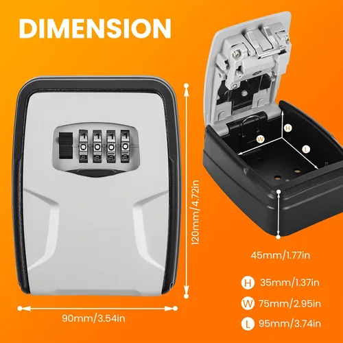 Miniatura 3 de Fayleeko Caja de bloqueo para llaves montada en la pared, capacidad para 5 llaves, caja de seguridad para interiores, exteriores, garaje, jardín
