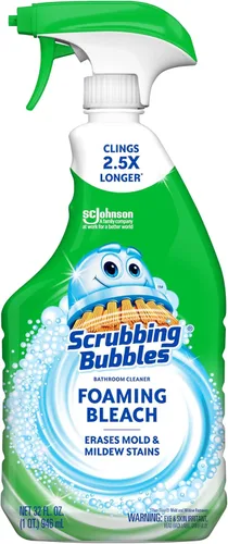 Scrubbing Bubbles Limpiador de baño y ducha con lejía espumante desinfectante en aerosol, ayuda a eliminar el moho y el mildiú, 32 oz