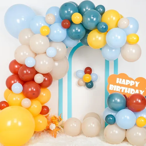 Miniatura 5 de Here Comes the Son - Kit de arco de globos, guirnalda de globos retro azul amarillo bohemio con mostaza, amarillo, pastel, azul, arena, blanco