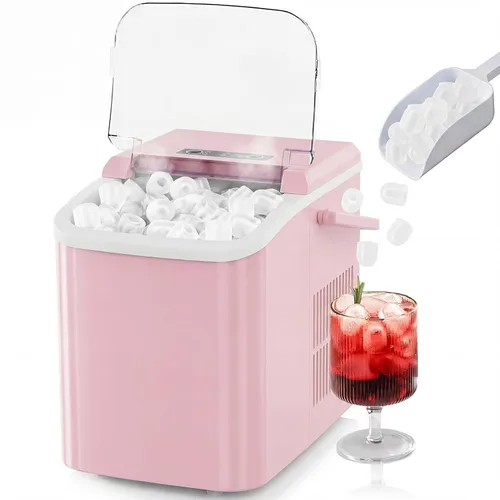 Miniatura 14 de NEWBULIG Encimera para hacer hielo con asa, máquina de hielo portátil, 9 cubos de hielo en 6 minutos, 26 libras en 24 horas, limpieza automática
