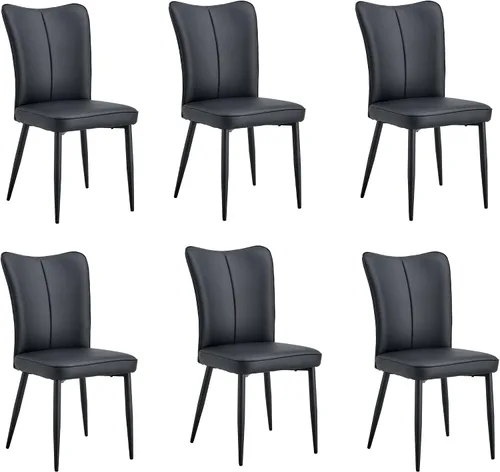 Miniatura 27 de Juego de 4 sillas de comedor modernas, juego de sillas de cocina de piel sintética, asiento tapizado acolchado grueso, sillas laterales negras sin