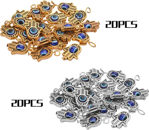 Miniatura 3 de 40 dijes antiguos de mano de Hamsa contra el mal de ojo de Fátima, accesorios de joyería para collares, pulseras, suministros de manualidades, oro