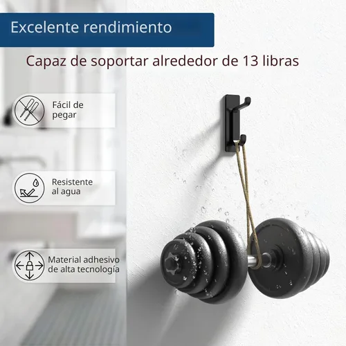 Miniatura 3 de pickpiff Paquete de 12 ganchos de pared para abrigo y toalla: colgador adhesivo de puerta de 13 libras, color negro