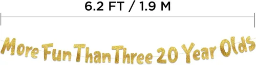Miniatura 3 de Cartel dorado con purpurina preencordada con texto en inglés «More Fun Than Three 20 Years», decoraciones de 60 cumpleaños y aniversario