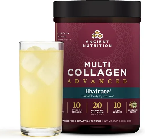 Ancient Nutrition Proteína de colágeno múltiple avanzada en polvo, hidratante, sabor a limón y lima, 30 porciones