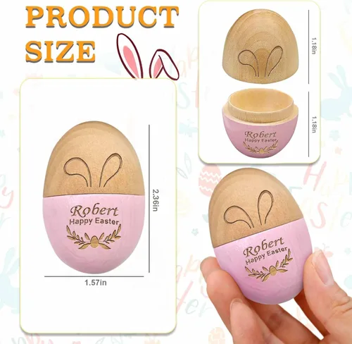 Miniatura 3 de Huevo de Pascua personalizado con nombre grabado, huevo de madera de Pascua personalizado 2026 grabado con texto gratis para niño y niña Azul y rosa