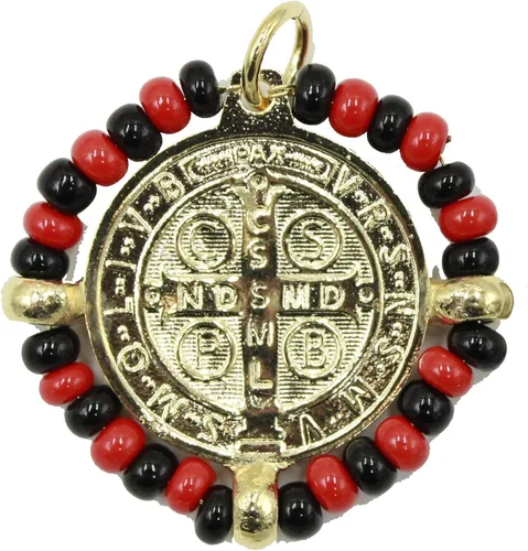 Miniatura 3 de San Benito Azabache Medalla - Medalla de San Benito Azabache chapado en oro de 18 quilates con cadena de 22 pulgadas