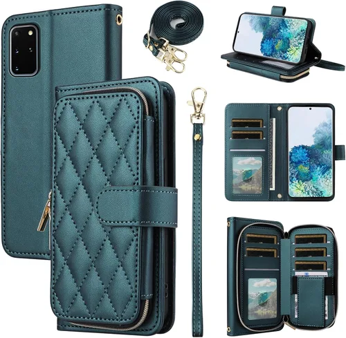 Miniatura 24 de Funda de Cartera para Samsung Galaxy S20 FE 5G de 6.5 Pulgadas con Correa para Muñeca, Billetera con Cremallera y más de 9 Ranuras para Tarjetas