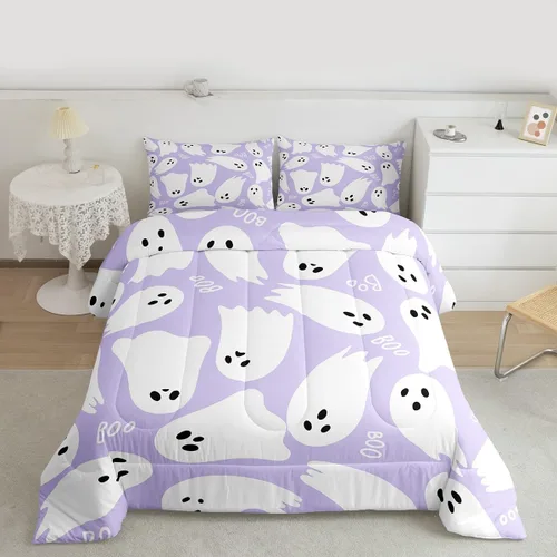 Miniatura 4 de Castle Fairy Juego de edredón de cama con temática de Halloween, tamaño Queen, juego de ropa de cama de microfibra súper suave estilo caricatura