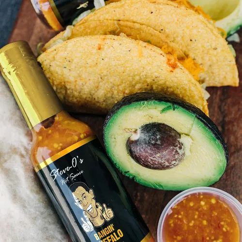 Miniatura 8 de Steve-O's Salsa Bangin' Buffalo Salsa cremosa y picante roja para alas, barbacoa, verduras, hamburguesas y huevos 5 fl oz
