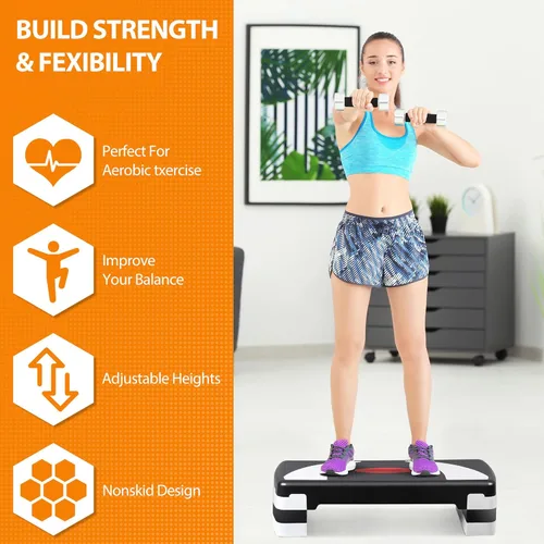 Miniatura 7 de Plataforma escalonada de entrenamiento aeróbico de 30 pulgadas con elevadores ajustables de 4 a 6 a 8 pulgadas, entrenamiento de ejercicio