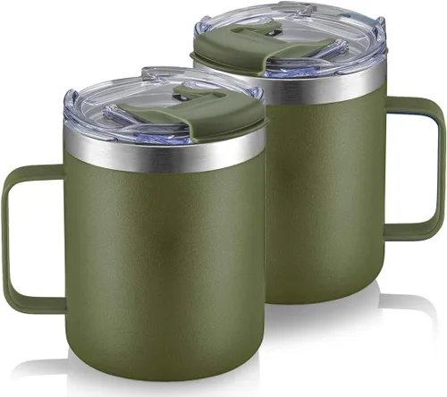 Miniatura 22 de Taza de café aislada de 12 onzas con asa, taza de café de viaje de acero inoxidable con tapa abatible, vaso de café de doble pared con aislamiento