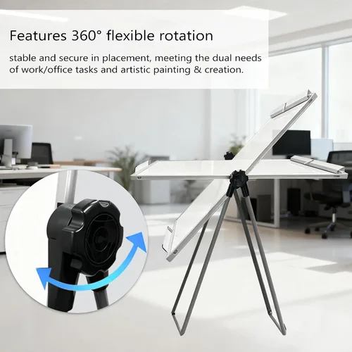 Miniatura 3 de KIZZBY Pizarra blanca de doble cara con soporte, 36 x 24 pulgadas, caballete magnético portátil, soporte en U, altura ajustable y rotación de 360°