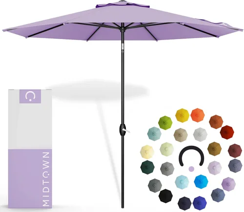 Miniatura 55 de Midtown Umbrellas 10 años sin decoloración, 6 pies, tela de poliéster roja a prueba de rayos UV, sombrilla para patio al aire libre, marco