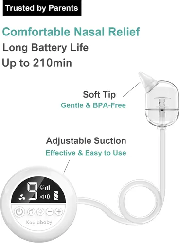 Miniatura 6 de Aspirador nasal eléctrico Koalababy para bebé, succión nasal de grado hospitalario 9 suction levels, soft silicone tips, travel bag, night light