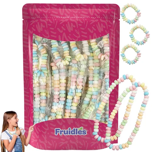 Paquete de 12 pulseras y collares elásticos, caramelos multicolor con sabor a frutas para niños y recuerdos de fiesta, envueltos individualmente