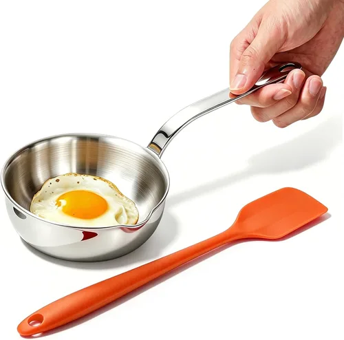Miniatura 8 de Mini sartén para huevos de 5.1 pulgadas, mini sartén para salsa, sartén para tortilla de acero inoxidable 304 para sartén de huevos, calentador