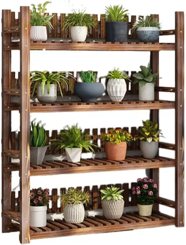 Miniatura 8 de Soporte de madera para plantas de 4 niveles, fácil de montar, estante de madera multifuncional para plantas, soporte de madera para múltiples
