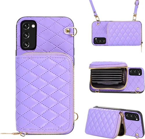 Miniatura 30 de Funda cartera desmontable con correa cruzada para Samsung Galaxy S20 FE 5G 6.5 pulgadas con cremallera, múltiples ranuras para tarjetas, soporte