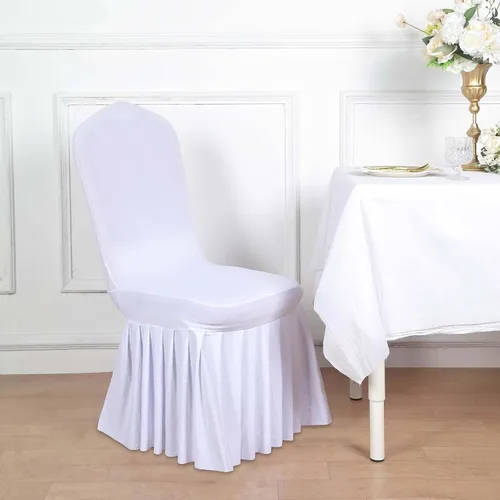 Miniatura 2 de Efavormart 1 juego de fundas para sillas de banquete con volantes y falda plisada de spandex blanco, fundas elásticas lavables con bolsillos