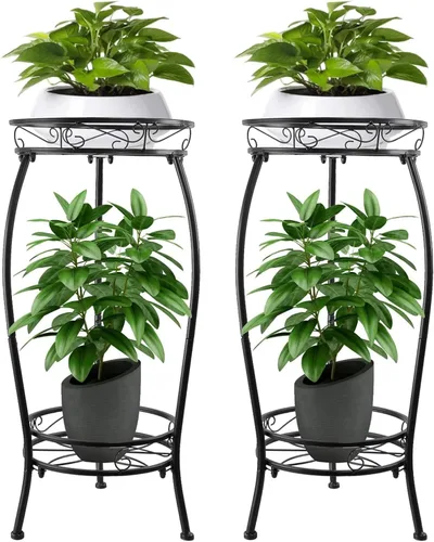 Miniatura 8 de Paquete de 2 Soportes para Plantas de Interior, 27.1 pulgadas, Soporte de Metal para Macetas de 2 Niveles para Exteriores, Soporte Alto para Plantas