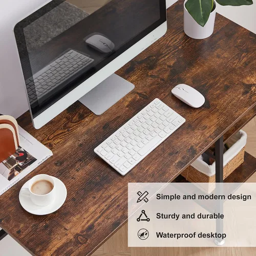 Miniatura 6 de VECELO Escritorio de computadora de 43.1 pulgadas, escritorio de estudio de nogal para oficina en casa, mesa de trabajo con estantes, escritorio