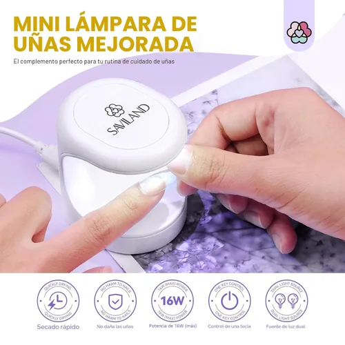 Miniatura 2 de Saviland Mini Lámpara de Uñas, Lámpara de Uñas de Secado Rápido de Gel 16W, Luz UV Portátil para Extensión de Uñas Fácil y Rápida, Lámpara de Curado