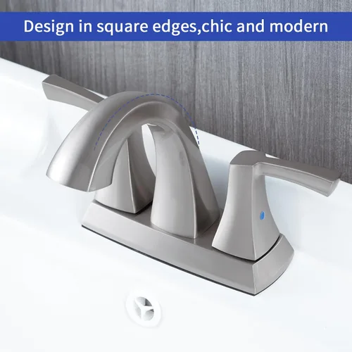 Miniatura 5 de VXV Grifo de baño de níquel cepillado, 2 manijas de arco bajo, grifos de lavabo de baño de 4 pulgadas con drenaje emergente y líneas de suministro