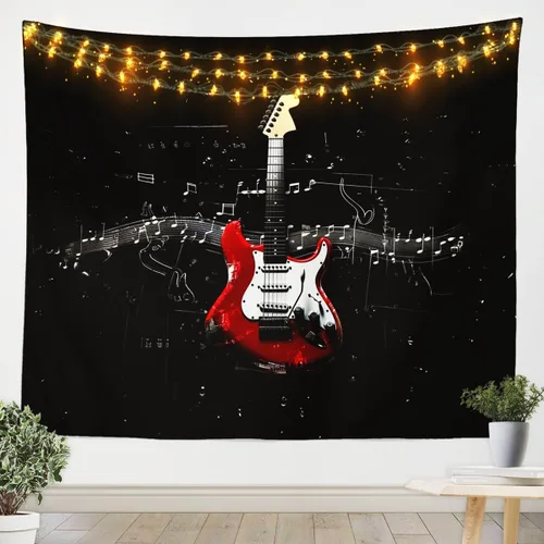Miniatura 13 de Tapiz de guitarra roja, arte para colgar en la pared con música Hip Pop, decoración de habitación del hogar, decoración de habitación del hogar, rojo