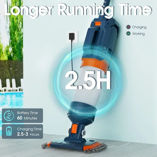 Miniatura 7 de Aspiradora de piscina inalámbrica, succión potente de 18.9 GPM, 100 pulgadas, tiempo de funcionamiento 1H, filtro ultra fino de pelusa de 25 µm