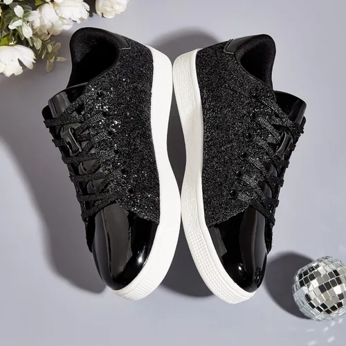 Miniatura 2 de LUCKY STEP - Tenis de moda para mujer, con brillantina y cordones