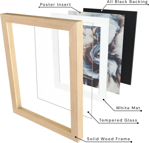Miniatura 6 de Frame Amo Marco de póster de madera maciza de 13 x 19 pulgadas, color natural, tapete blanco para imagen de 11 x 17 pulgadas, parte frontal