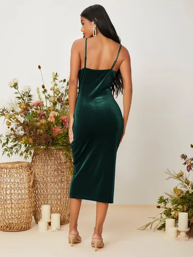 Miniatura 2 de Verdusa Vestido midi ajustado de terciopelo sin mangas con cuello vuelto para mujer