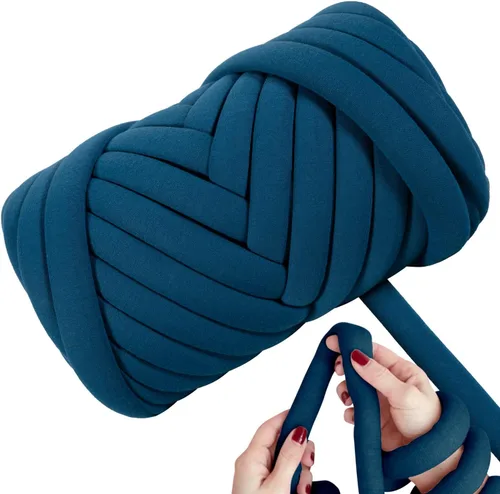 Miniatura 28 de Ultra Suave 1kg (2.2 LBS) Hilo Grueso para Tejer a Mano, Hilo de Tubo de Tela de Terciopelo Luxuoso para Hacer Bolsos, Almohadas, Mantas, Azul Ártico