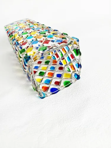 Miniatura 4 de Florero de cristal a cuadros colorido, florero cristalino multicolor brillante del diamante pintado a mano
